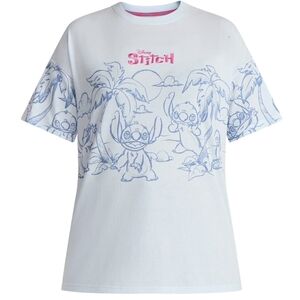 Disney Women's Stitch Grsphic Tee - Light Blue and Pink